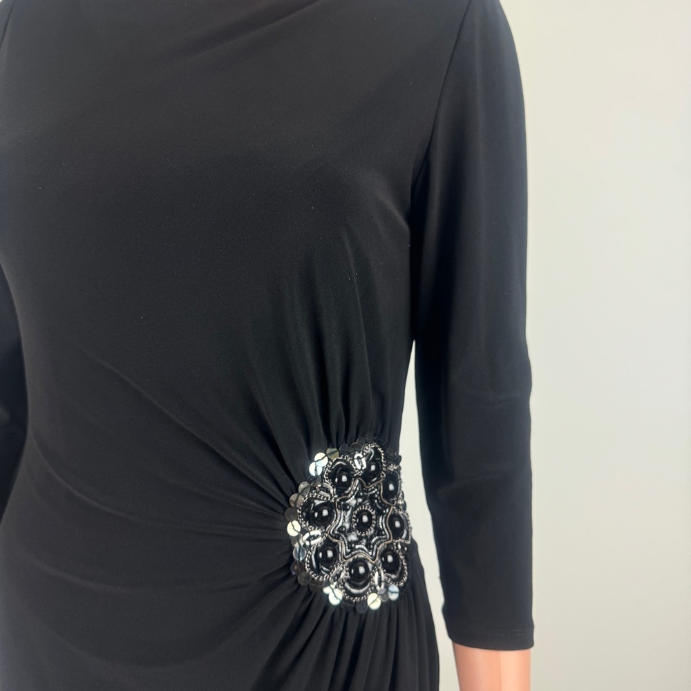 Women's Nine West Knee Length 3/4 Sleeve Ruched Accent Dress Size 4 Black - Picture 6 of 14